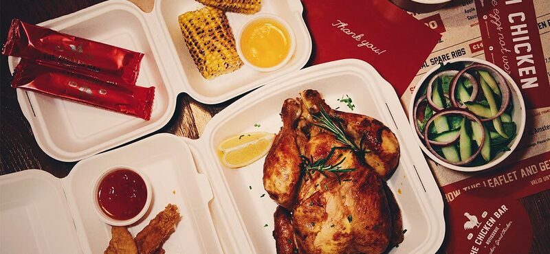 Afhaaldozen van The Chicken Bar: kip, mais en bijgerechten